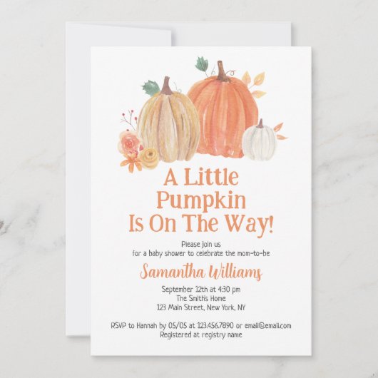 Een beetje pompoen is onderweg Baby shower Kaart (Voorkant)