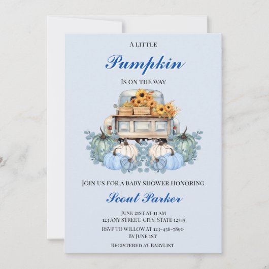 Een beetje pompoen is onderweg Baby shower Kaart (Voorkant)