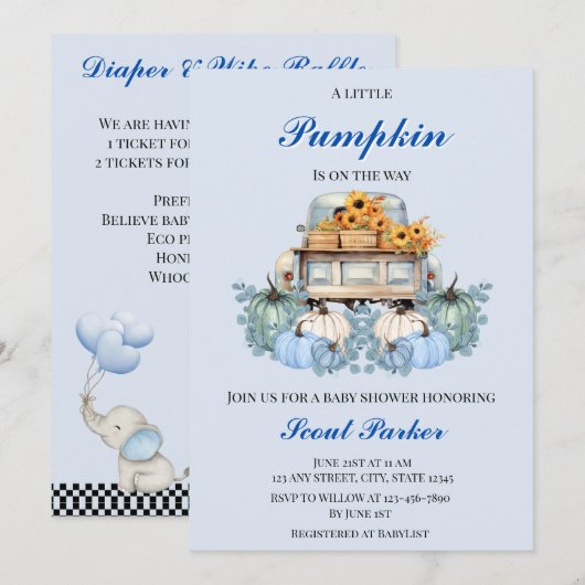 Een beetje pompoen is onderweg Baby shower Kaart (Voorkant / Achterkant)