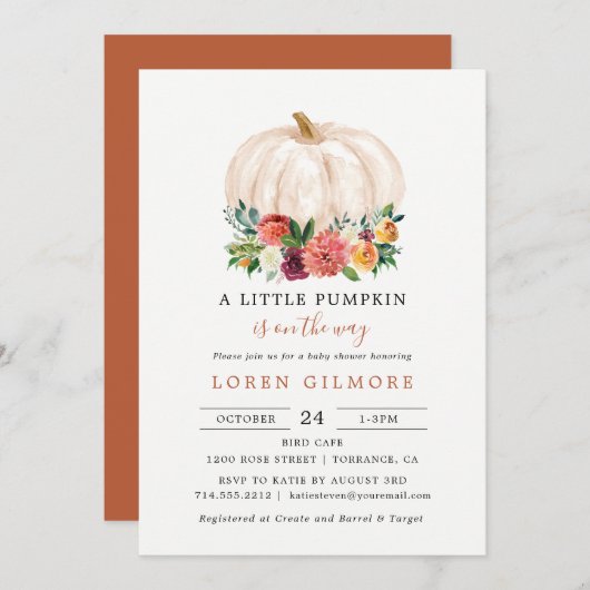 Een beetje pompoen is onderweg Baby shower Kaart (Voorkant / Achterkant)