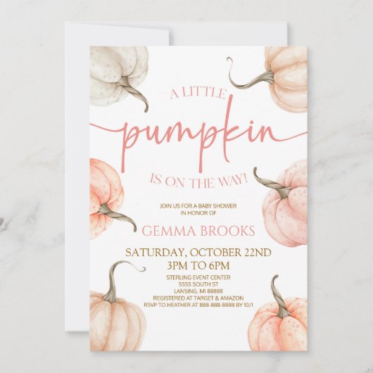 Een beetje pompoen is onderweg. Baby Shower Kaart (Voorkant)