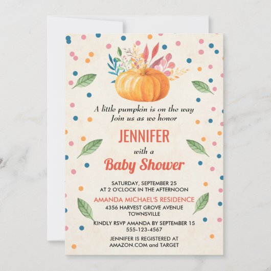 Een beetje pompoen is onderweg Baby shower Kaart (Voorkant)