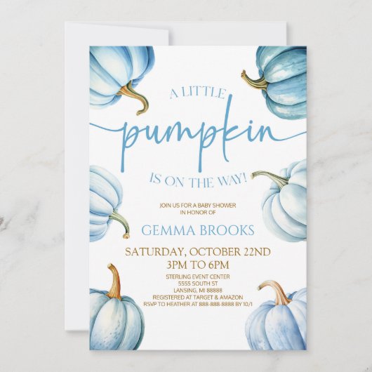 Een beetje pompoen is onderweg. Baby Shower Kaart (Voorkant)