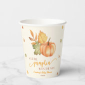 Een beetje pompoen is onderweg. Baby Shower Papieren Bekers (Achterkant)