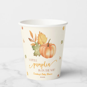 Een beetje pompoen is onderweg. Baby Shower Papieren Bekers