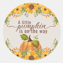 Een beetje pompoen is onderweg Baby shower Ronde Sticker