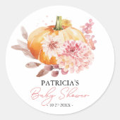 Een beetje pompoen is onderweg Baby shower Ronde Sticker (Voorkant)