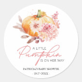 Een beetje pompoen is onderweg Baby shower Ronde Sticker (Voorkant)