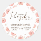 Een beetje pompoen is onderweg Baby shower Ronde Sticker (Voorkant)