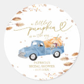 Een beetje pompoen is onderweg Baby shower Ronde Sticker (Voorkant)