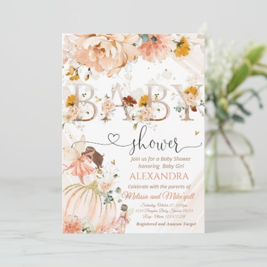 Een beetje pompoen is onderweg Baby shower uitnodi Kaart (Staand voorkant)