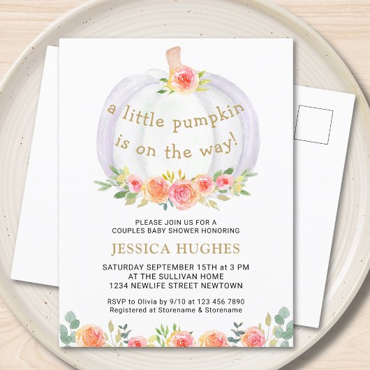 Een beetje pompoen is onderweg Baby shower Uitnodiging Briefkaart
