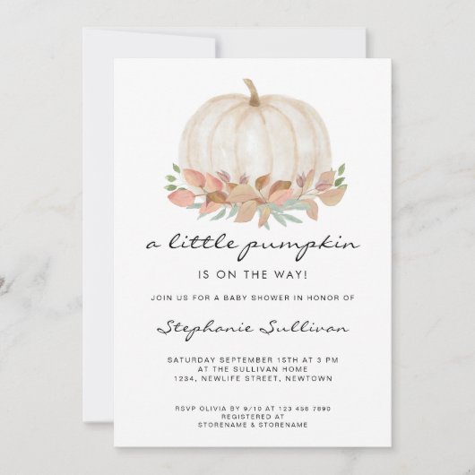 Een beetje pompoen is onderweg Herfst Baby shower Kaart (Voorkant)