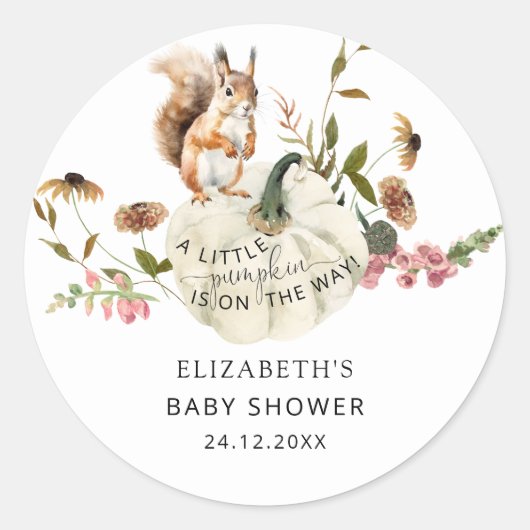 Een beetje pompoen is onderweg Herfst Baby shower Ronde Sticker (Voorkant)