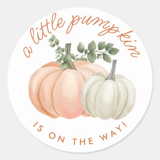 Een beetje pompoen is onderweg Herfst Baby shower Ronde Sticker (Voorkant)