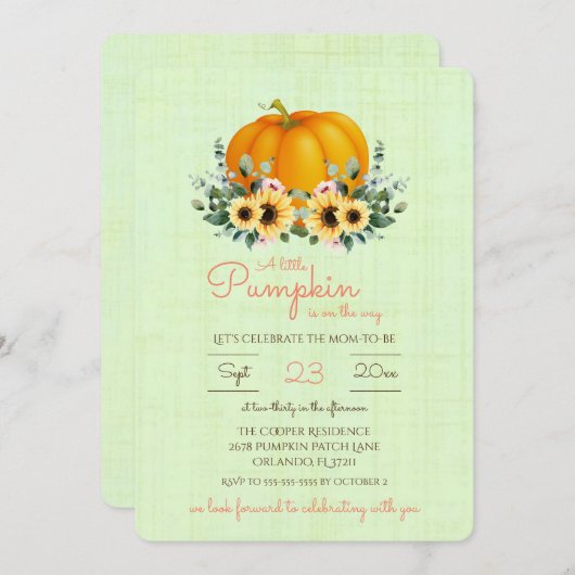 Een beetje pompoen is onderweg naar Baby shower In Kaart (Voorkant / Achterkant)