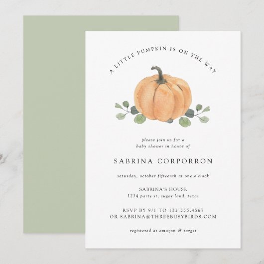 Een beetje pompoen is onderweg naar de Waterverf v Kaart (Voorkant / Achterkant)