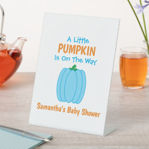 Een beetje pompoen is onderweg reclamebord met voetstuk