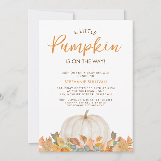 Een beetje pompoen is op de weg Baby shower Kaart (Voorkant)