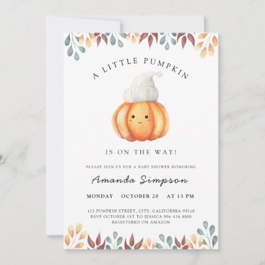 Een beetje pompoen is op de weg Herfst Baby shower Kaart (Voorkant)