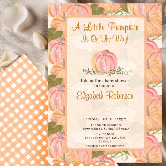 Een beetje pompoen is op weg naar het Baby shower Kaart