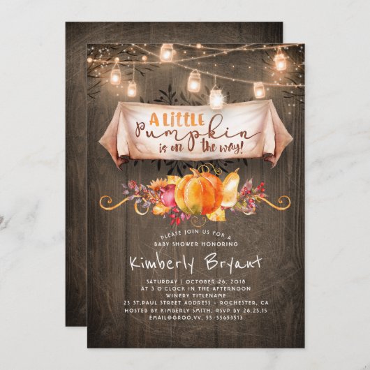 Een beetje pompoen is op weg naar rustiek Baby sho Kaart (Voorkant / Achterkant)