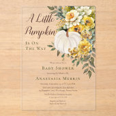 Een beetje pompoen oogst gouden bloemig Baby showe Acryl Uitnodigingen (Voorkant)