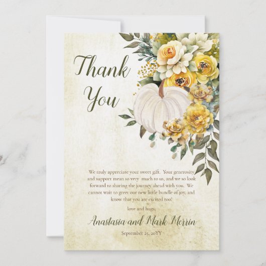 Een beetje pompoen oogst gouden bloemig Baby showe Bedankkaart (Voorkant)
