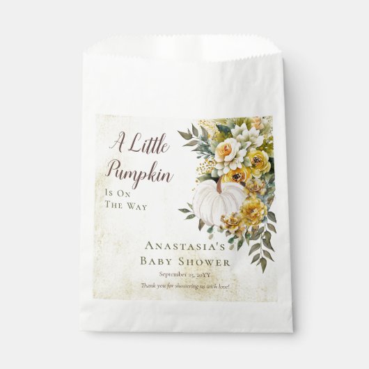 Een beetje pompoen oogst gouden bloemig Baby showe Bedankzakje (Voorkant)