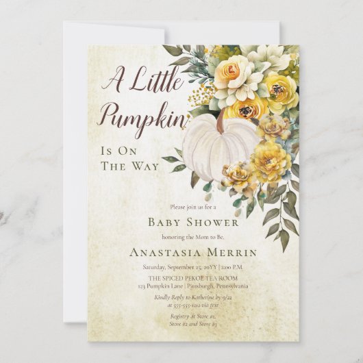Een beetje pompoen oogst gouden bloemig Baby showe Kaart (Voorkant)