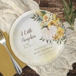 Een beetje pompoen oogst gouden bloemig Baby showe Papieren Bordje<br><div class="desc">Prachtig voor de herfst, dit Baby shower "A Little Pumpkin Is On The Way" is voorzien van een prachtige romige witte pompoen omringd door een boeket van oogstgoud en romige witte bloemen en seizoensgebonden groen. "A Little Pumpkin" en "Welcome" worden gemaakt in donkerbruine scripttekst en de accenttekst in een diepe,...</div>