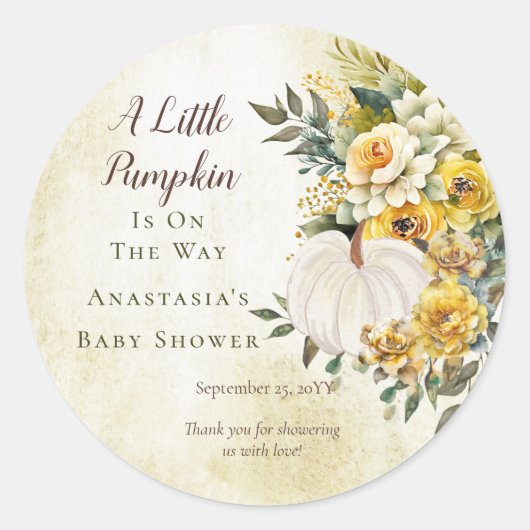 Een beetje pompoen oogst gouden bloemig Baby showe Ronde Sticker (Voorkant)