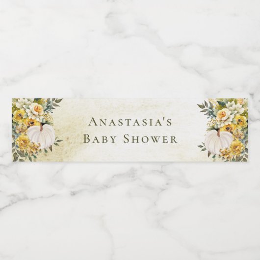 Een beetje pompoen oogst gouden bloemig Baby showe Waterfles Etiket (Enkel label)