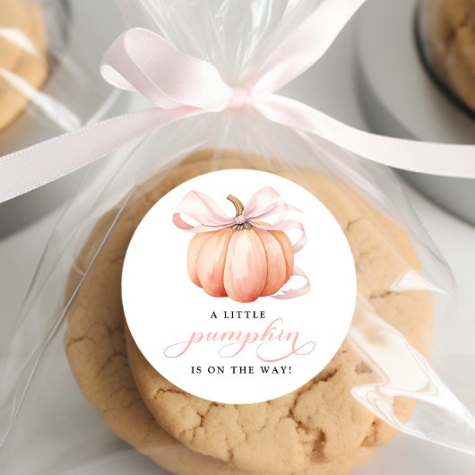 Een beetje pompoen op de weg roze boog Baby shower Ronde Sticker