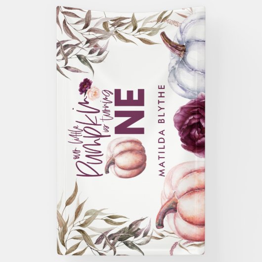 Een beetje pompoen paarse bloemen herfst verjaarda spandoek (Verticaal)