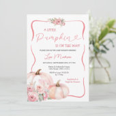 Een beetje pompoen roze Herfst Baby shower Kaart (Staand voorkant)
