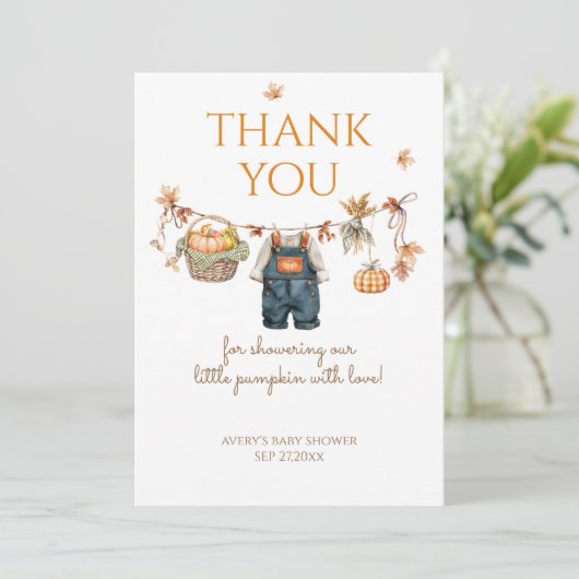 Een beetje pompoen rustieke Boho Herfst Baby showe Bedankkaart (Staand voorkant)
