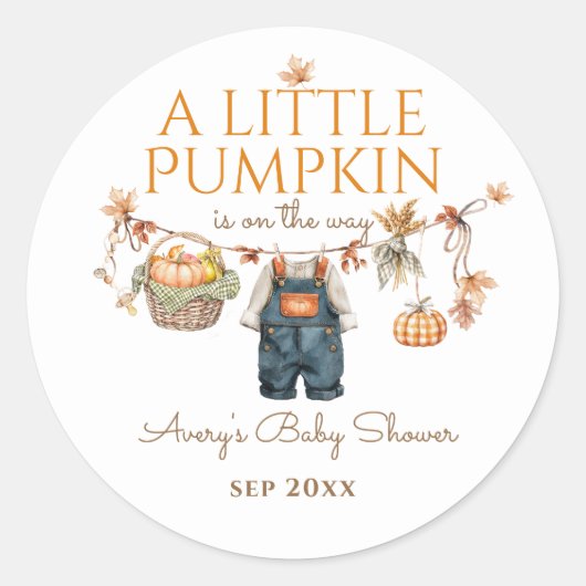 Een beetje pompoen rustieke Boho Herfst Baby showe Ronde Sticker (Voorkant)