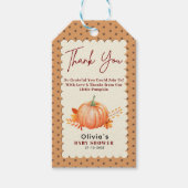 Een beetje pompoen rustieke Herfst Dank u Baby sho Cadeaulabel (Voorkant)
