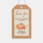 Een beetje pompoen rustieke Herfst Dank u Baby sho Cadeaulabel (Achterkant)