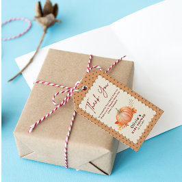 Een beetje pompoen rustieke Herfst Dank u Baby sho Cadeaulabel