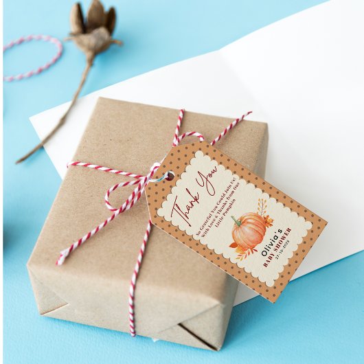 Een beetje pompoen rustieke Herfst Dank u Baby sho Cadeaulabel