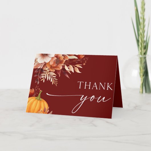 Een beetje pompoen Rusty Bourgogne Floral Baby sho Bedankkaart (Voorkant)