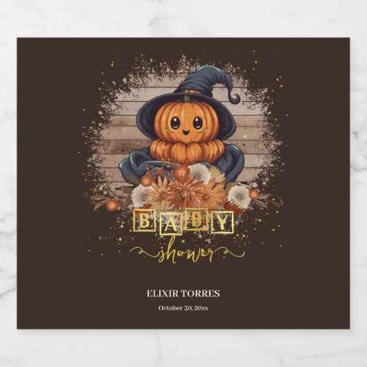 Een beetje pompoen Schattige Kawaii Glitters Baby  Sparkling Wijnetiket (Enkel label)