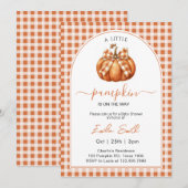 Een beetje pompoen Sinaasappel gingham Baby shower Kaart (Voorkant / Achterkant)