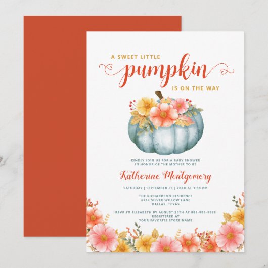 Een beetje pompoen Sinaasappel herfst bloemig Baby Kaart (Voorkant / Achterkant)