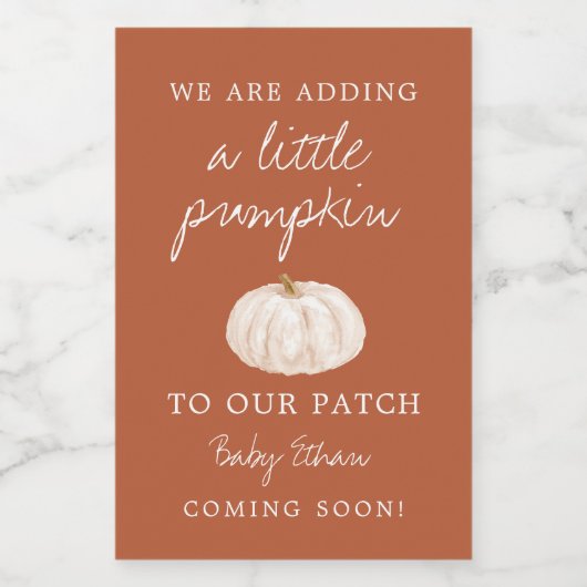 Een beetje pompoen toevoegen aan onze patch Baby s Wijn Etiket (Enkel label)