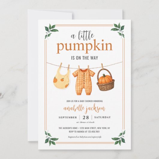 Een beetje pompoen waslijn Herfst Baby shower Kaart (Voorkant)