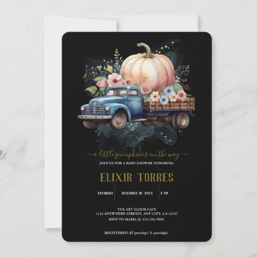 Een beetje pompoen Waterverf truck Baby shower Kaart (Voorkant)