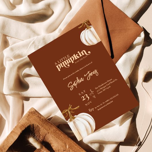 Een beetje pompoenbruin wit pompoen baby shower kaart